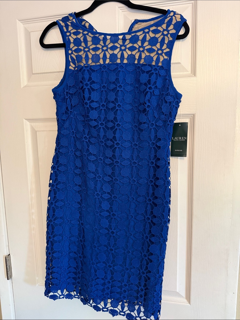 Lauren Ralph Lauren Cobalt Blue Floral Lace Midi Dress